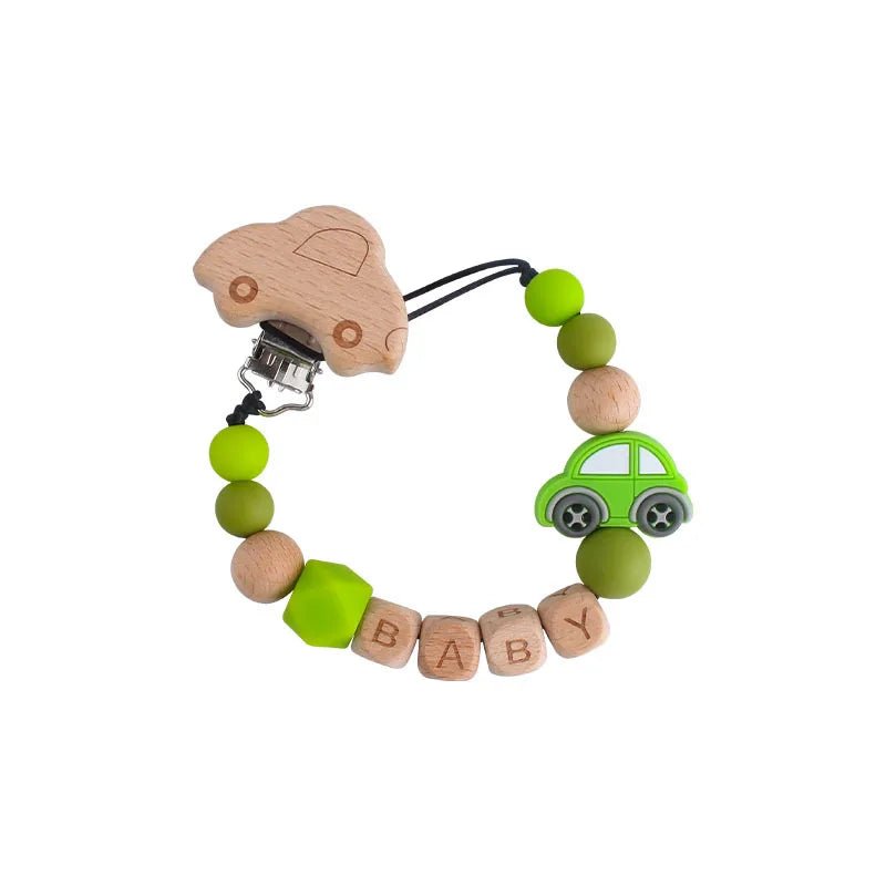Baby Pacifier Clips Personalized Name Wooden Car Dummy Nipples Holder Clip Chain Newborn Teething Toy Accessories Infant Feeding - Mode bébé
