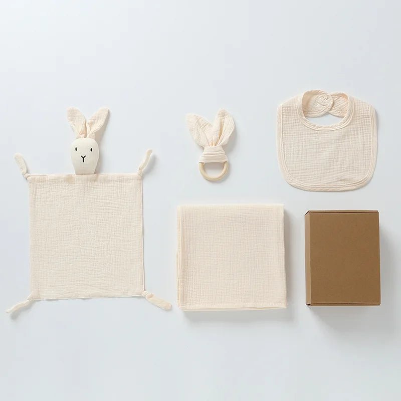 Ensemble de 4 pieces avec nom personnalisé, couverture pour bébé en mousseline de coton, serviettes pour bébé, anneau de dentition pour bébé, bavoirs pour bébé. Ensemble cadeaux pour nouveau - né. - Mode bébé