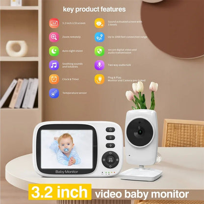 3,2 pouces Moniteur pour bébé avec un appareil photo Discours à 2 voies 2x zoom Écran IPS Téléphones pour bébé Vision nocturne automatique. - Mode bébé