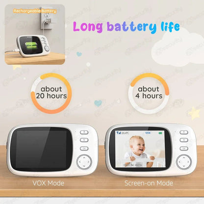 3,5 pouces Moniteur pour bébé avec un appareil photo Discours à 2 voies 2x zoom Écran IPS Téléphones pour bébé Vision nocturne automatique. - Mode bébé