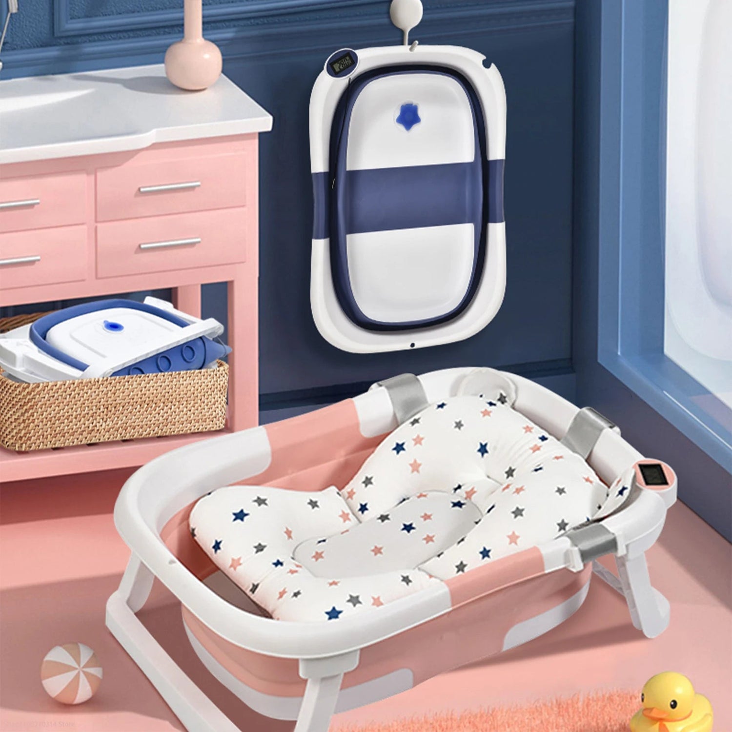 Baignoire en silicone coordonnante pour bébé,bain de pieds pliable, détection de température en temps réel. - Mode bébé